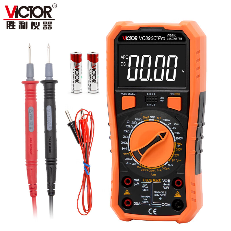 Victory Instrument (VICTOR) high-precision digital multimeter for electricians, multi-function digital display, intelligent automatic anti-burn multimeter VC890 VC890C+ Pro VR reverse display screen, capacitance measurement, official standard configuration