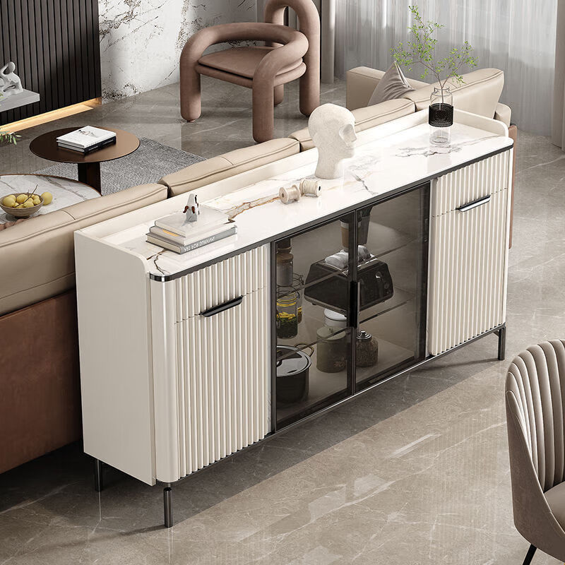 WSNON2026 new slate sideboard with glass door against the wall light luxury integrated wine cabinet tea cabinet multifunctional living room black metal + 1.36 meter long sideboard