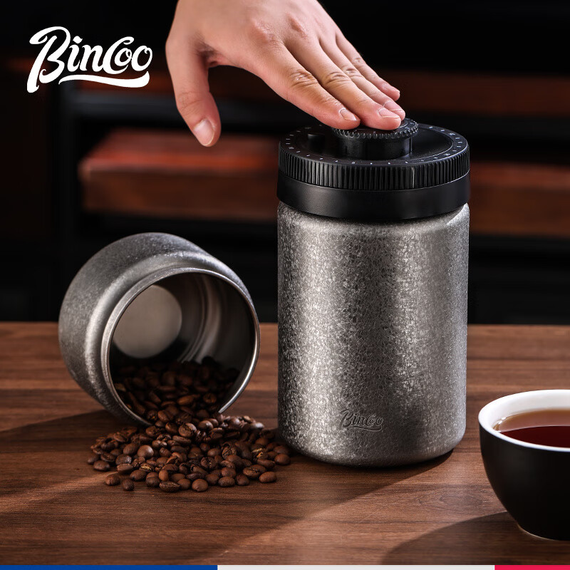 Bincoo coffee bean sealed jar can be pressed and vacuumed to record the date and store the storage jar. Glass light sealed jar-ice pattern free bean scoop 400mL