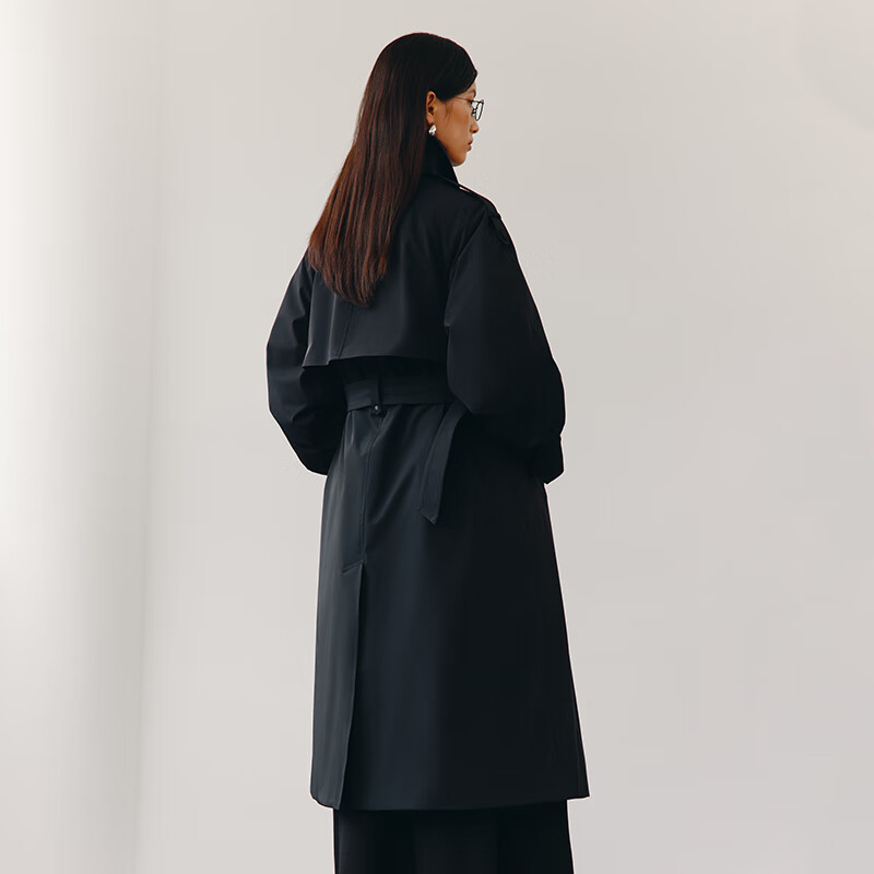 Ai Lai Song Jia same style goose down jacket for women 2025 fashion temperament windbreaker removable scarf long coat carbon black S