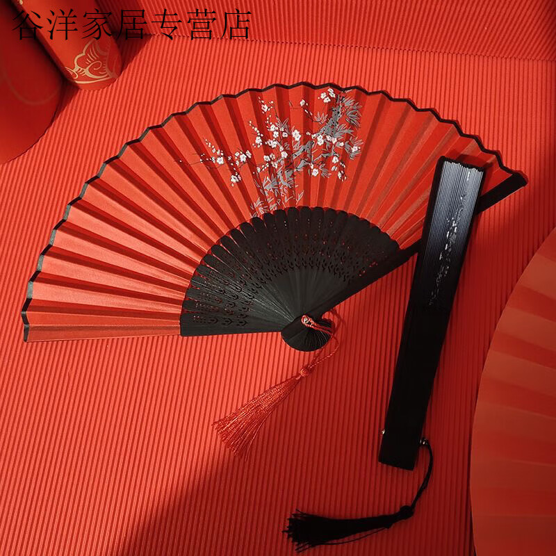 Ancient fan folding fan Chinese style men's and women's national fashion Hanfu cheongsam shooting dance portable portable folding compact fan Yixiaobaimei-red