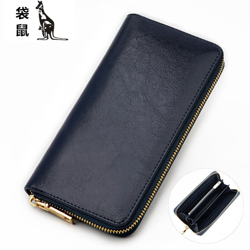 Kangaroo (KANGAROO) Japanese fashion casual lightweight new style leather long wallet for men and women oil waxed cowhide clutch bag long money cloth yellow inside yellow 20*10*2.5CM