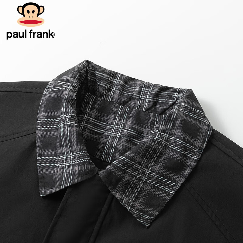 Paul Frank Jacket Men's Spring and Autumn Lapel Plaid Jacket Men's Casual Loose Fake Two-piece Top Black XL