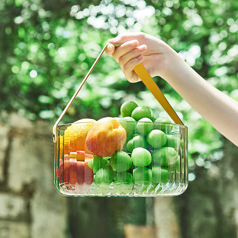 Light luxury transparent portable fruit basket fruit bucket simple living room household ice bucket dried fruit snacks fruit plate food grade 0 odor amber-medium size