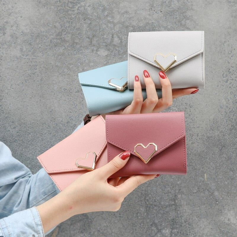Fuyan's new simple and fashionable short wallet card bag thin Korean style buckle coin purse student ladies wallet female short pink E
