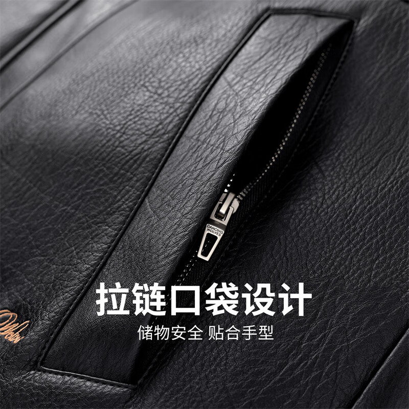 Dances with Wolves Down Liner PU Leather Lapel Jacket Men's 2025 Autumn and Winter New Graphene Warm Men's Jacket 1002 Black 001 XL (180)