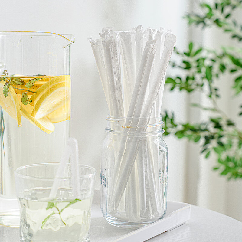 Fresh Life disposable straws, individually packaged, flexible, food contact grade, thin plastic straws for pregnant women and children, 50 pieces * 2 pack, length 197mm, diameter 6mm