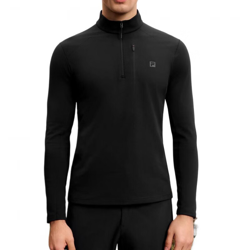 Fila EXPLORER SS25 Men's Outdoor Series Solid Color Lightweight Breathable Stand Collar Comfortable Long Sleeve T-Shirt Men's Dark Black-BK M (170/92A)
