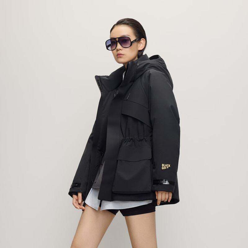 Govan style shell black gold goose down jacket winter women's five-point short down jacket classic black 4.0 M