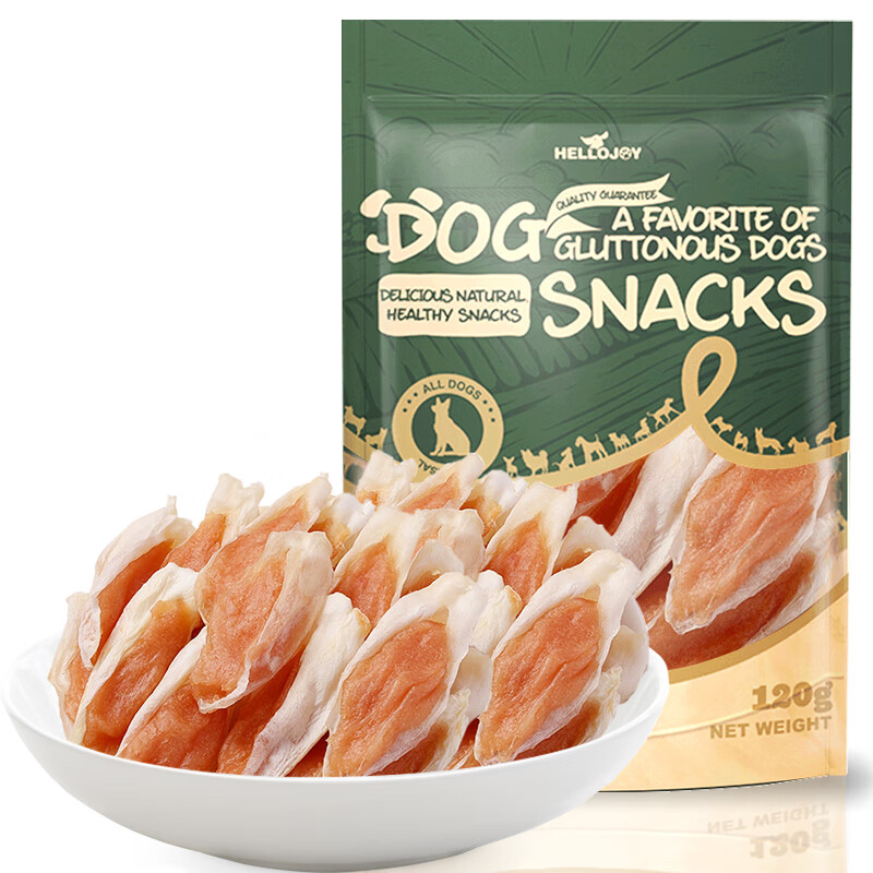 HELLOJOY dog snacks, jerky strips, general dog training reward snacks for adults and puppies, chicken and rabbit ears 120g