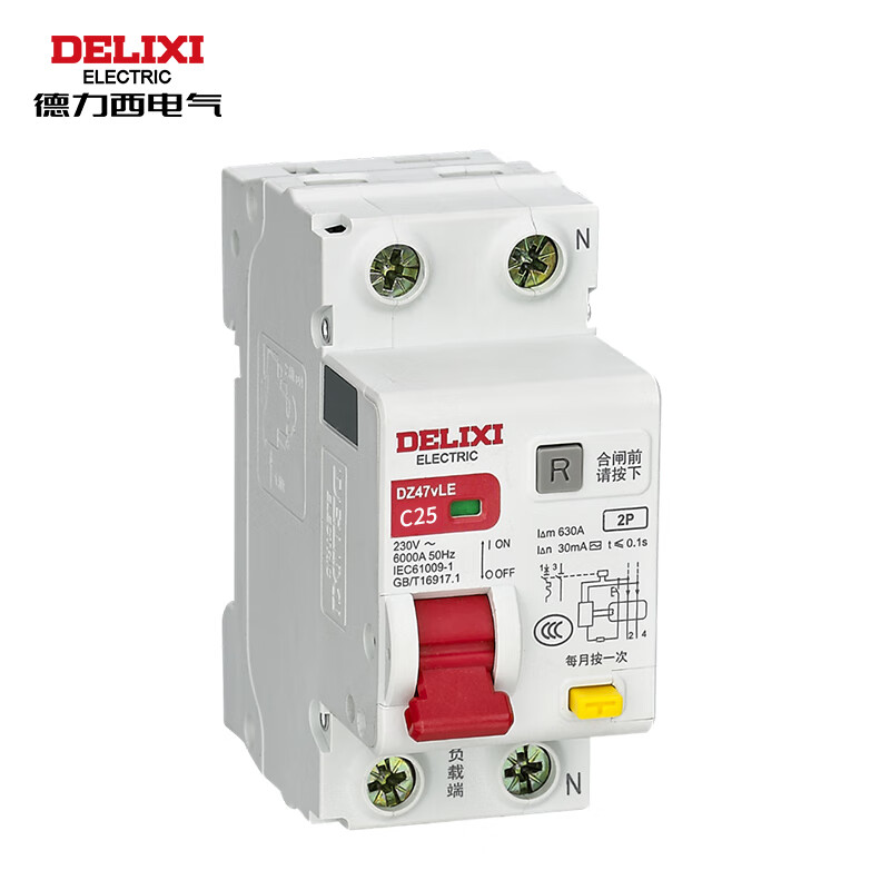 DELIXI ELECTRIC leakage protector circuit breaker with leakage switch DZ47vLE DZ47vLE 2P C25