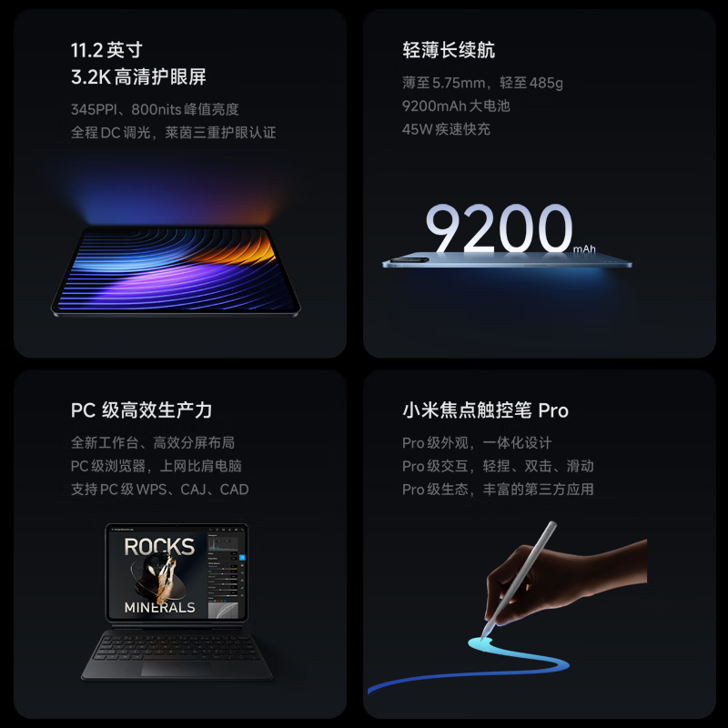99% new Xiaomi Mi Pad 8 11.2-inch 3.2K ultra-clear screen 4th generation Snapdragon 8s ThePaper OS3 8+128G black tablet