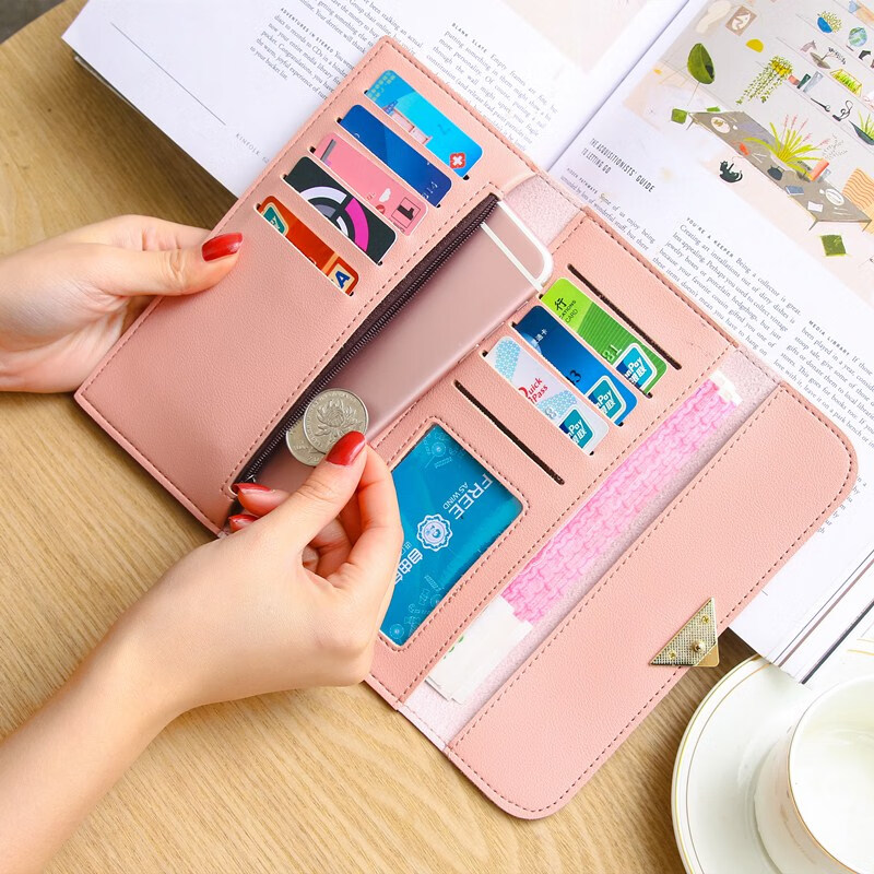 Fuyan's new simple and fashionable short wallet card bag thin Korean style buckle coin purse student ladies wallet female short pink E
