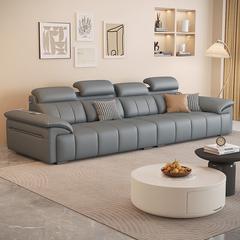 Jianxin leather sofa living room 2025 new straight row small apartment sofa with adjustable pillows leather art sofa 868S