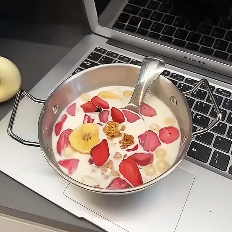 Stainless steel snack bowl, food supplement bowl, instant noodle bowl, anti-fall large creative personalized bowl, instant noodle bowl, fruit bowl, spoon, 13cm binaural bowl + capibala spoon