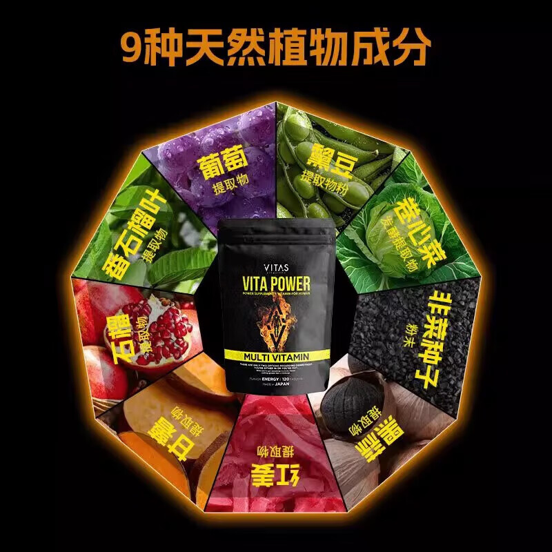 VITAS Japan imported zinc maca 11 kinds of multivitamins folic acid supplement zinc VB family maga men's nutritional essence 1 bag (120 capsules/bag)