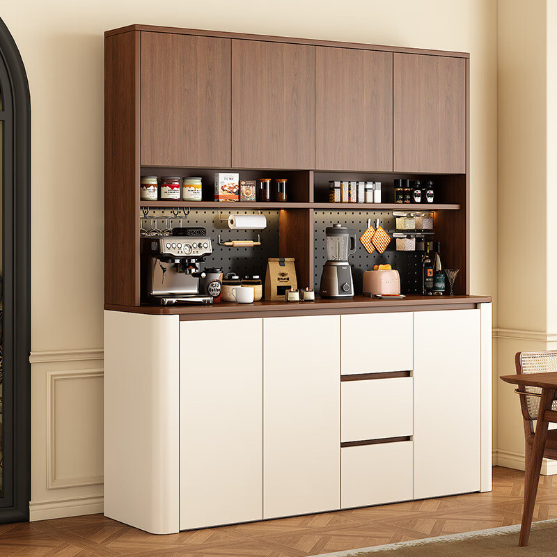 Tulio second-hand dining cabinet and wine cabinet storage rack multi-functional hole board against the wall integrated living room home storage kitchen integrated cabinet 80*40*200 walnut cream color high style
