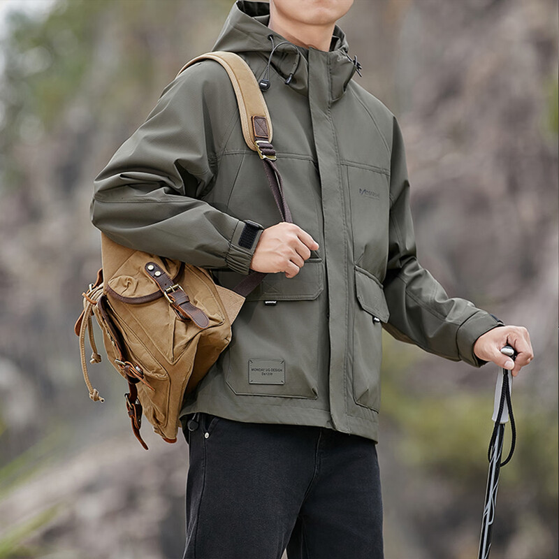 CANELIN KISKHA American casual outdoor jacket men's autumn and winter trendy brand men's cotton thickened work jacket men's military green regular XL size recommended 135-150 pounds