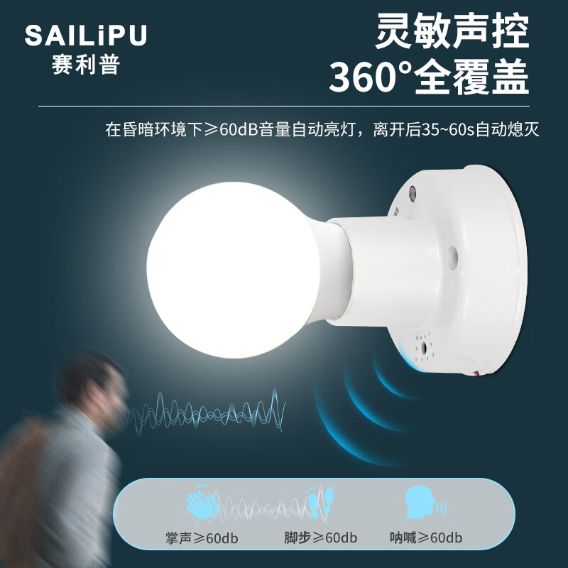 SAILiPU sound and light control sensor switch lamp holder stair corridor intelligent light control 220V delay sensor led energy-saving lamp base sound control switch E27 screw lamp holder