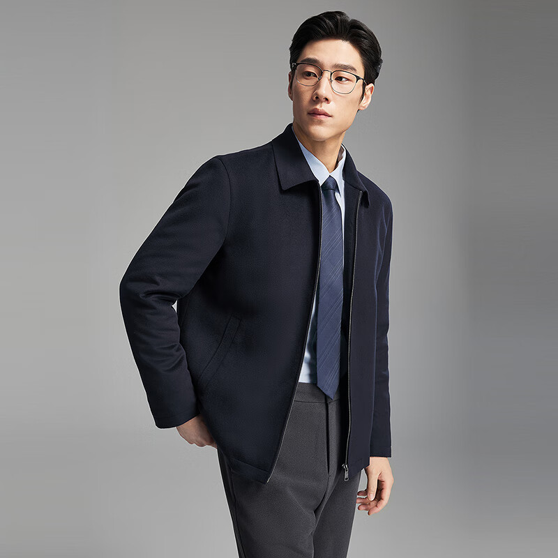 YOUNGOR Removable Down Liner Autumn and Winter Wool Lapel Executive Down Jacket Navy L175/96A
