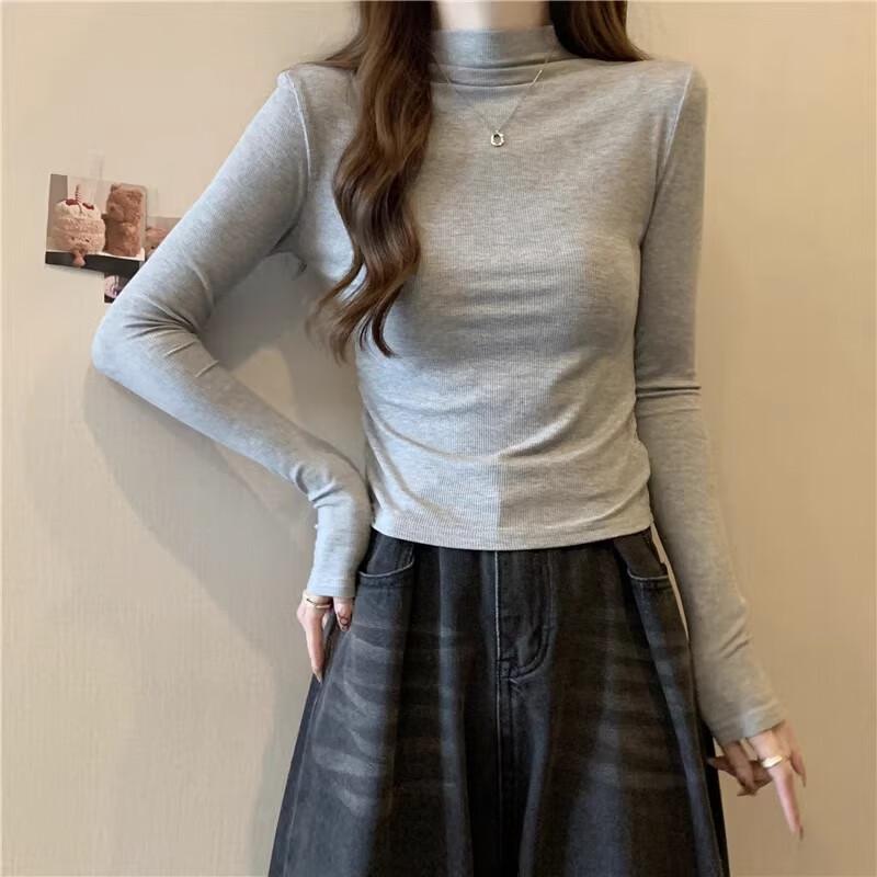 Pierre Cardin short German velvet half turtleneck bottoming shirt for women with autumn and winter slim long-sleeved T-shirt pleated top trendy ins black - autumn and winter plus velvet version thick section M