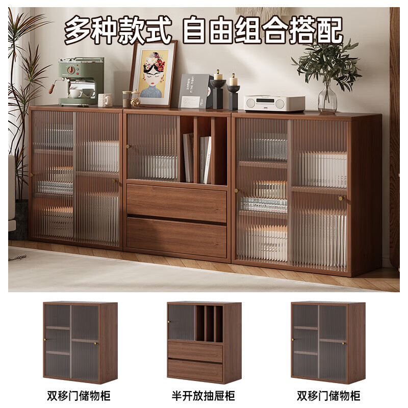 Solid wood core bookshelf floor-standing storage rack living room display cabinet bookcase home all-in-one wall storage storage rack combination combination-cedar wood color_double drawer + double door 120CM