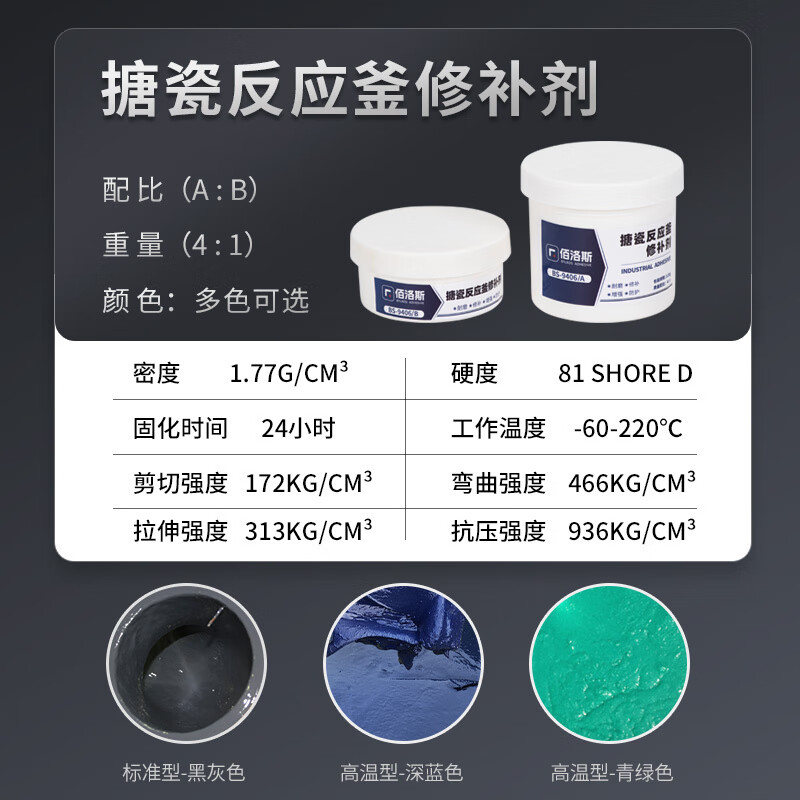 Industrial enamel reactor replenisher, glass-lined pot re-paste, high temperature resistant anti-corrosion coating re-adhesive Bailuos Black Gray-125g