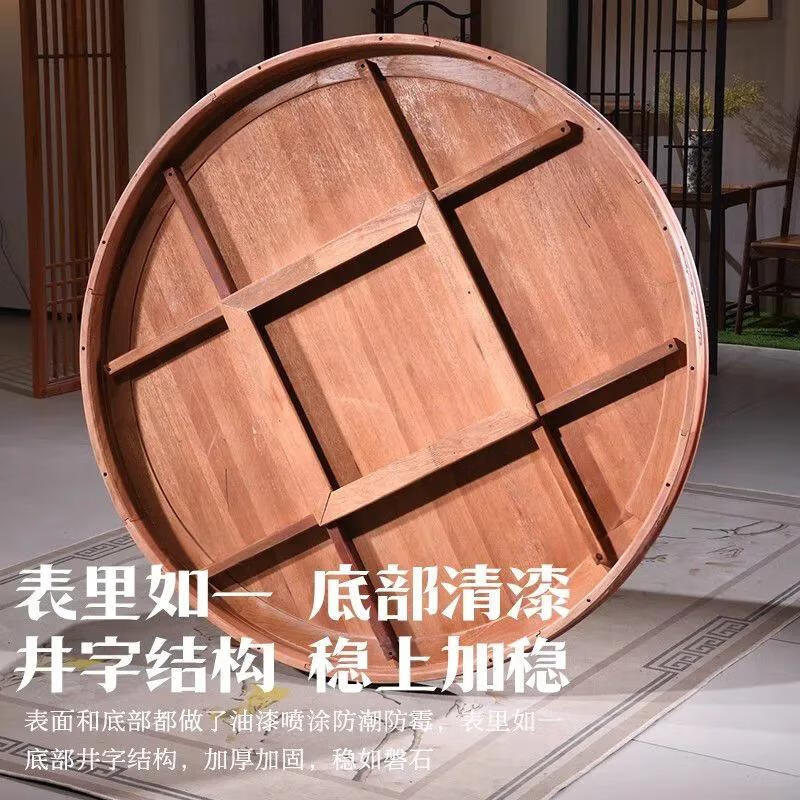 Fashibin gold rosewood dining table and chairs pineapple grid glossy large round table with turntable home dining table classical chair 1.4m single table (comes with turntable + glass)