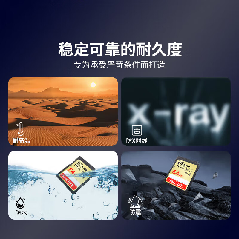 SanDisk 64GB SD memory card 4K V30 U3 C10 camera memory card reading speed 170MB/s writing speed 80MB/s high-speed continuous shooting mirrorless/SLR camera