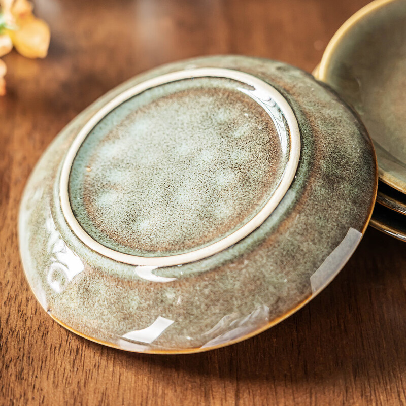Bone plate household Japanese tableware retro style creative ceramic special restaurant personalized round plate dessert plate Qingxin-bone plate kiln turned green (slightly flawed) 1 piece 5.5 inches