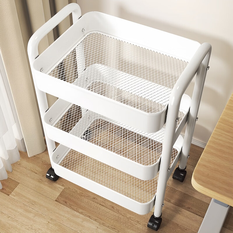 Xinwujia trolley storage rack multi-layer storage snack rack shelf floor bookshelf kitchen bathroom bathroom supplies shelf three-layer white PP-thin extra small-no hooks