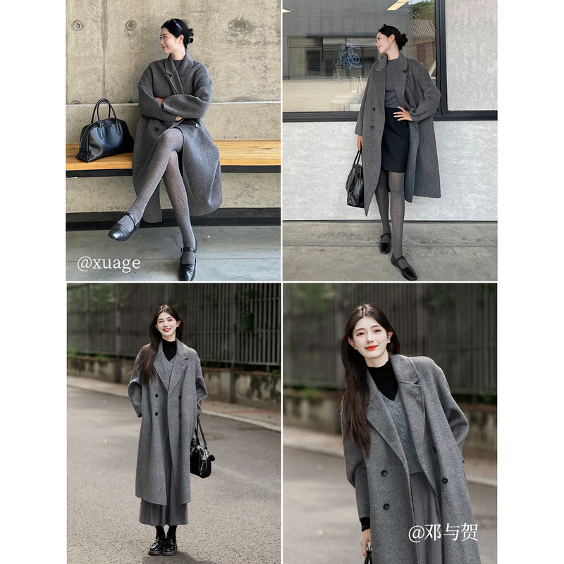 INMAN 2025 Winter Women's New Sheep Wool Double-sided Wool Coat Women's Maillard Reversed Style Long Coat Top Dark Gray M 163-167cm/111-120 Jin