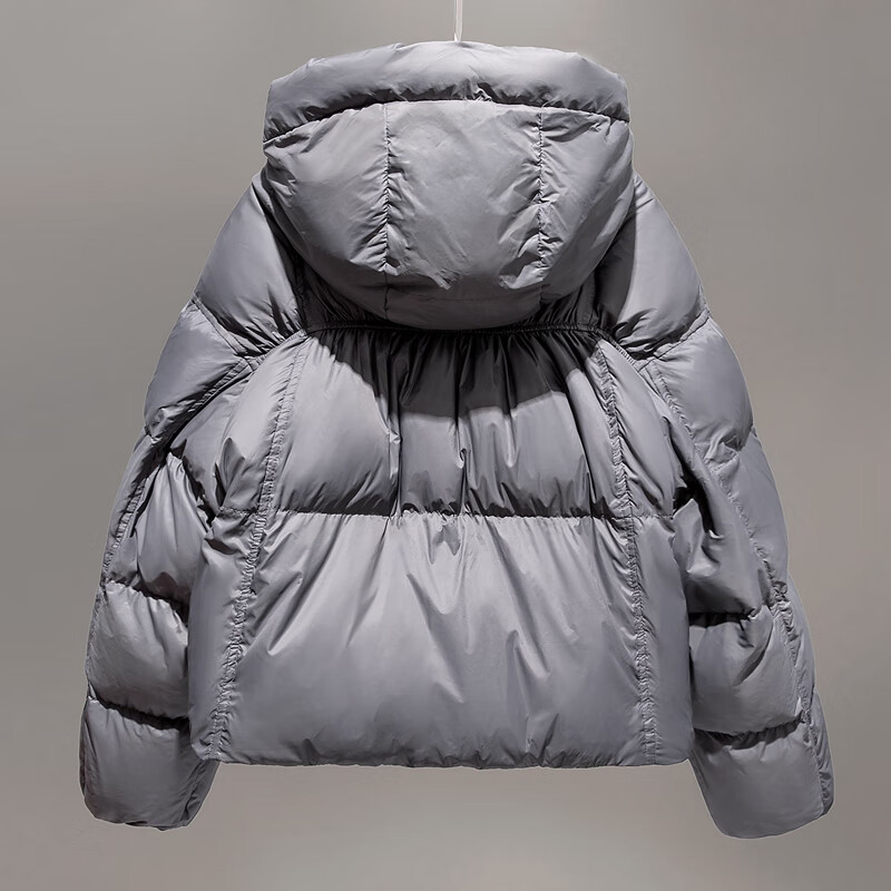 Sibaishe 90 velvet hooded short down jacket for women 2025 winter new double zipper long sleeve contrasting color jacket