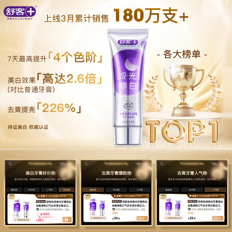 Shuke color repair whitening toothpaste fresh and brightening adult containing fluoride to remove yellow stains and reduce bad breath 110g*3 purple tooth stains removal