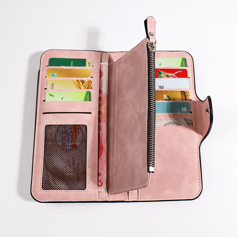 Kangaroo (KANGAROO) wallet women's exquisite soft leather frosted wallet women's long multi-card slot folding card holder wallet all-in-one bag for women pink