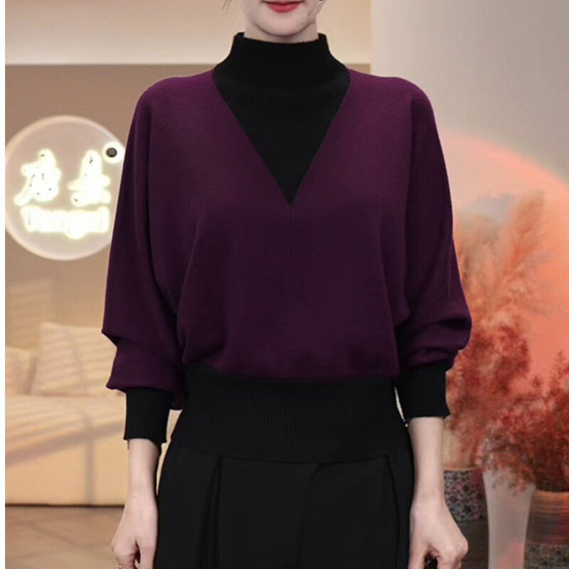 New autumn and winter women's high-neck double-sided German velvet long-sleeved bottoming shirt can be worn outside to cover the belly in a fashionable style. New autumn and winter style. Purple M. Recommended 80-100 pounds.