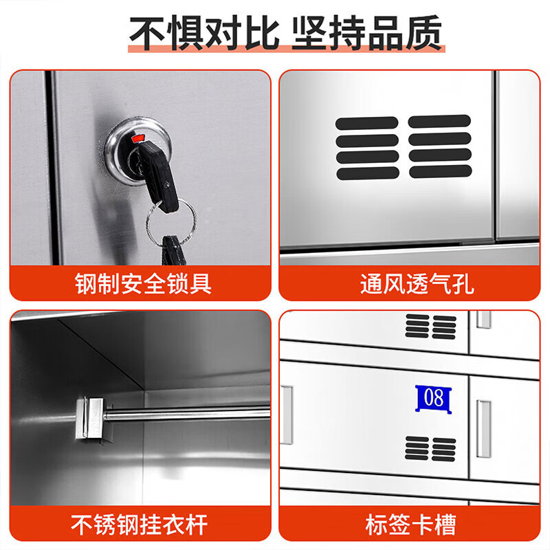 304 stainless steel locker with lock locker dormitory staff multi-door locker dust-free workshop storage cabinet flat-top locker 15 doors 304