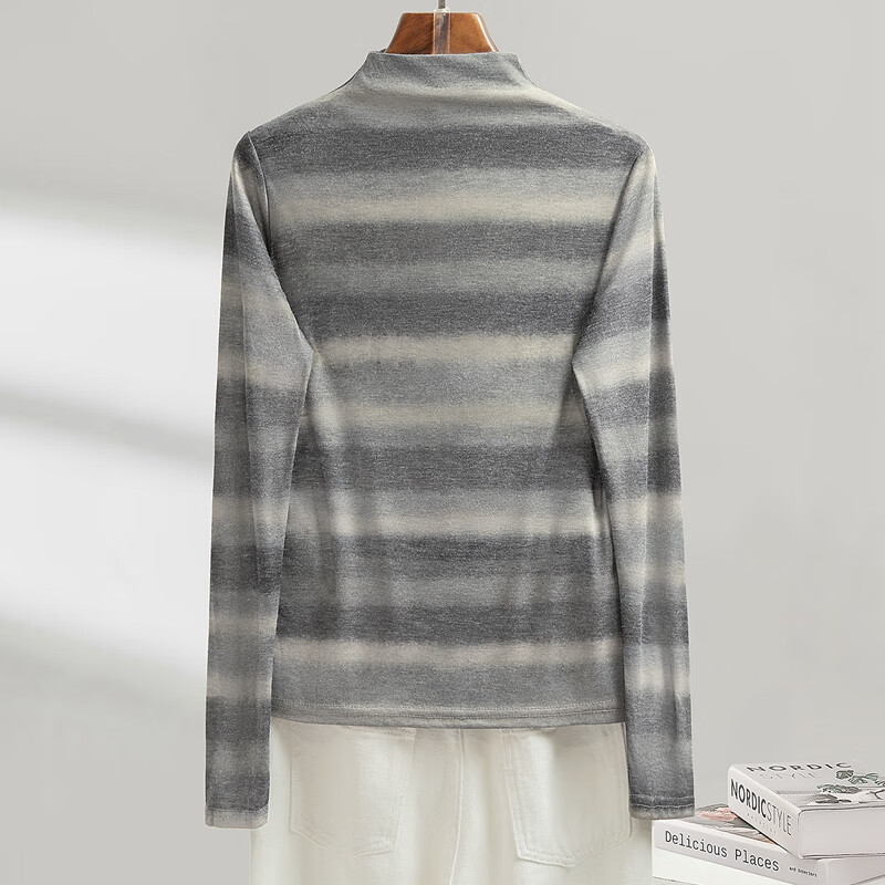 Sibaishe Half Turtle Collar Striped Bottoming Shirt Women's 2025 Autumn New Fashion Slim Fit Pullover Top