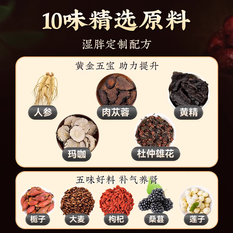 Tong Ren Tang (TRT) ginseng, wolfberry eight treasure tea for men, long-lasting kidney nourishment for men, maca, polygonatum, cistanche deserticola, 60 bags of early sensitive masturbation, kidney yang deficiency, traditional Chinese medicine to nourish the kidneys and strengthen yang.