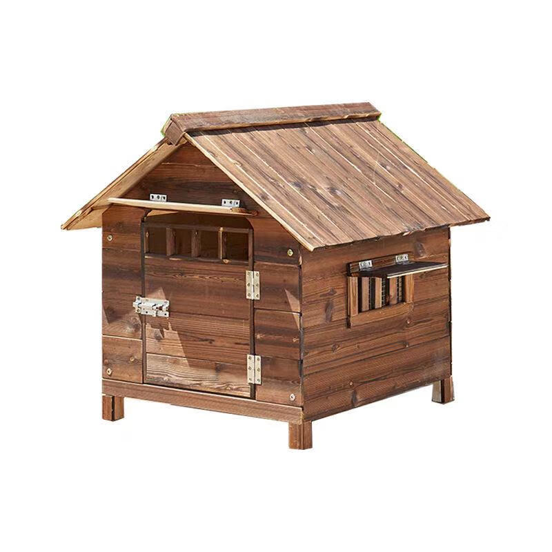 Craftsman head outdoor solid wood dog house indoor and outdoor rain-proof and sun-proof pet kennel for cats and dogs, pet supplies for all seasons, dog house without door, single window, free door sign + rain cover, L size medium-sized dog within 40 pounds, board thickness 1.3cm