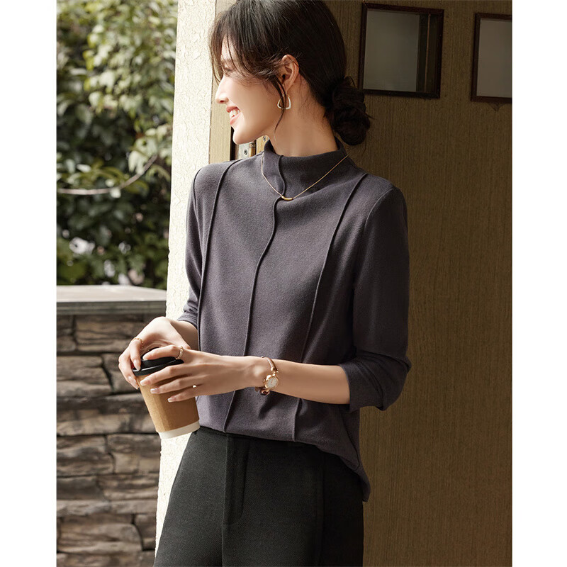 Shangjing micro-velvet warm inner top, autumn and winter fashionable and versatile half turtleneck women's bottoming shirt