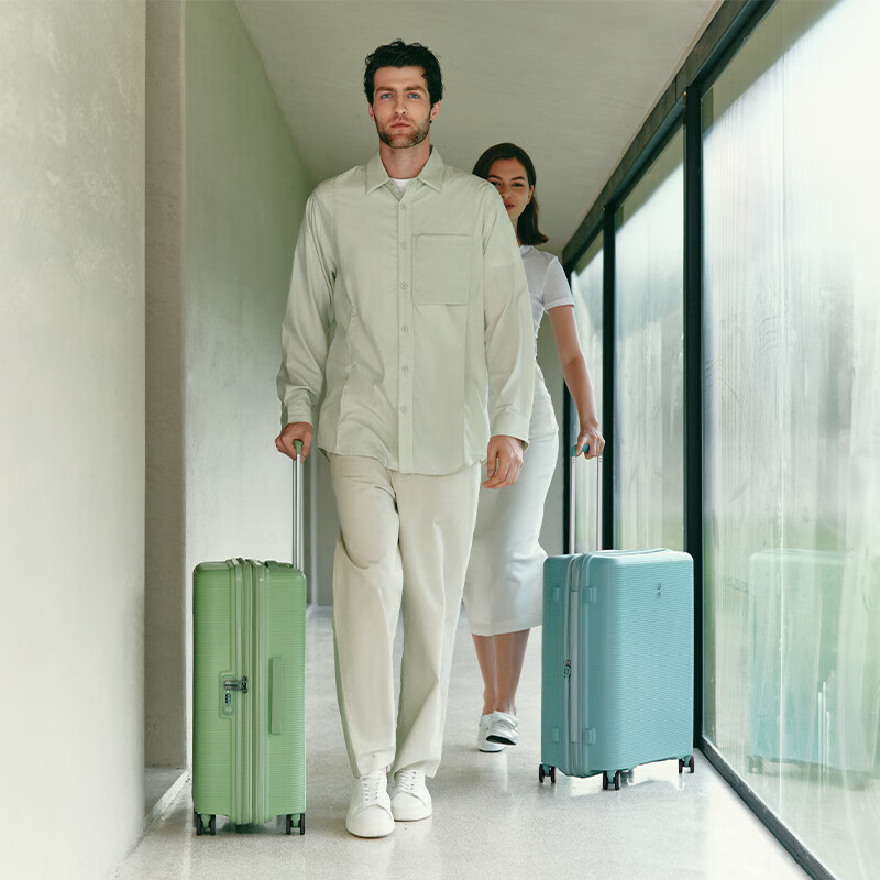 Echolac scratch-resistant trolley case, caster suitcase, fashionable boarding case, suitcase with expansion layer, password PW005, avocado green, 20 inches, with expansion layer