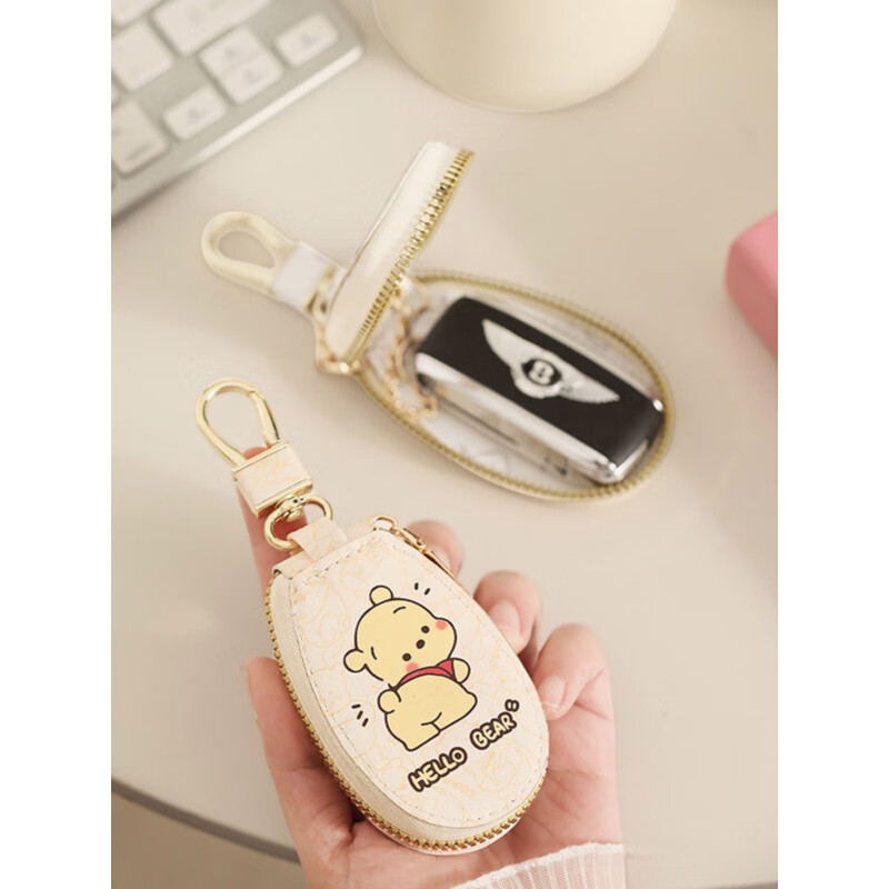 Shijanu's cute Pacha dog key storage bag mini key bag women's zipper key cover two-in-one large capacity three Winnie the Poohs can store keys and change
