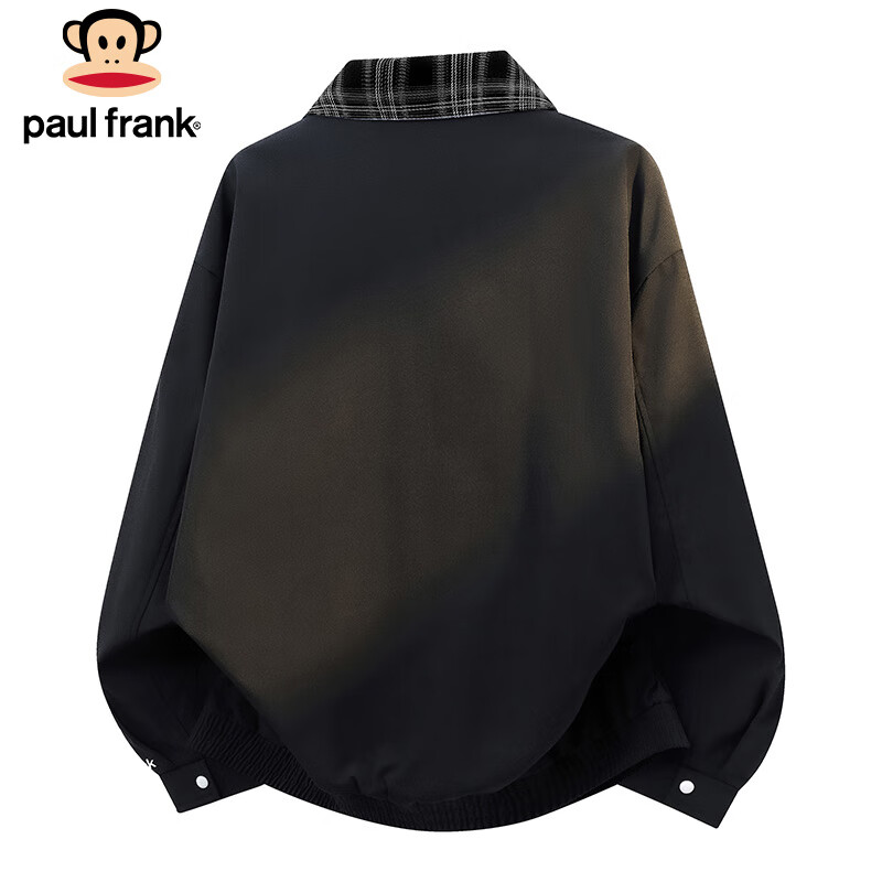 Paul Frank Jacket Men's Spring and Autumn Lapel Plaid Jacket Men's Casual Loose Fake Two-piece Top Black XL