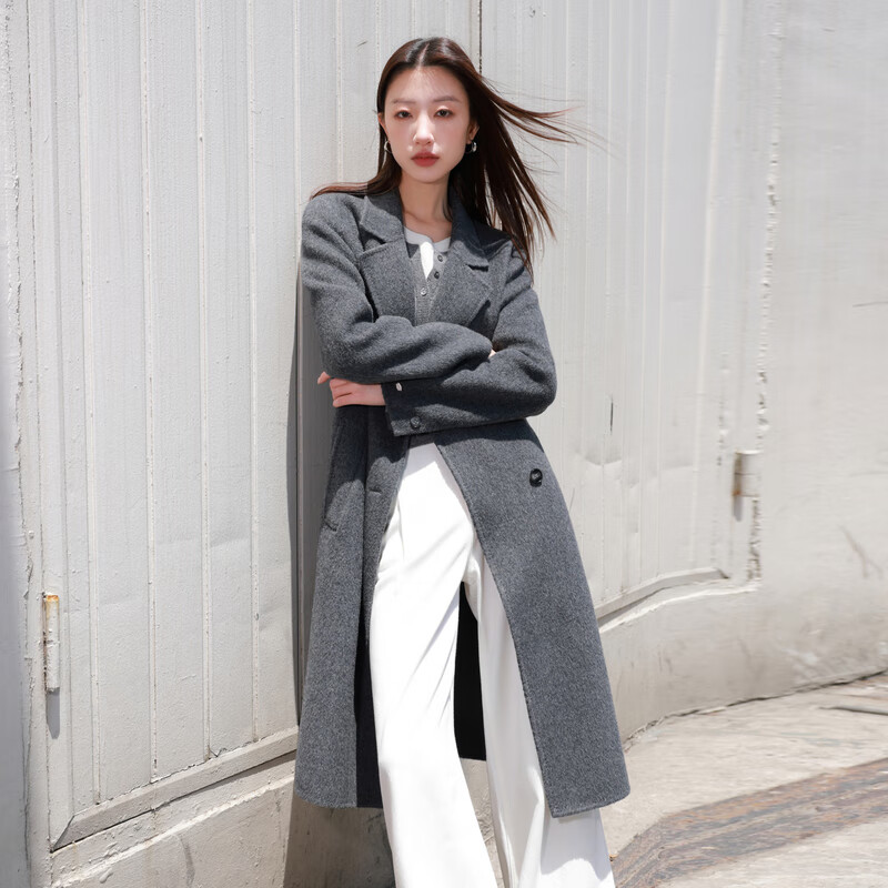 Tricolor 100 sheep wool plus size women's 2025 winter new long double-sided woolen coat for fat girls