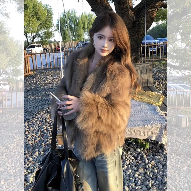 Yun Xing Coat Women's 2025 New Eco-Friendly Fox Fur Coat Winter Young Fur Thickened Brown Christmas Fur Large Middle Ages Toka Exclusive Quilted Lining Version M 95-115 Jin