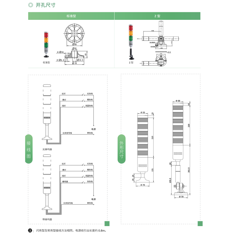 Siemens APT three-color light warning light 24V alarm light machine tool tower light LLC/gyr23Z high volume vertical TL-503LL_gyr23 (always on_silent_