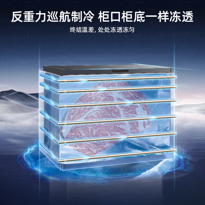 MeiLing Freezer 300/301 liter horizontal top door household commercial frost-reducing refrigeration large freezing large capacity freezer first-class energy efficiency power-off insulation fresh-keeping quick-freezing subsidy electric freezer BC/BD-301DT-Starry Sky Gray 301L