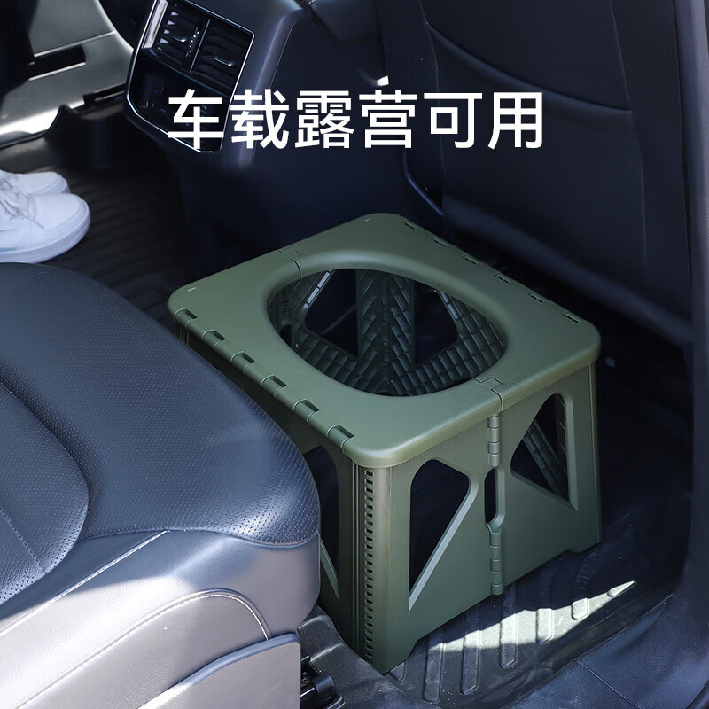 Outdoor toilet car emergency camping toilet stool adult portable anti-odor folding children's travel mobile toilet new large bench toilet - military green (free accessories)