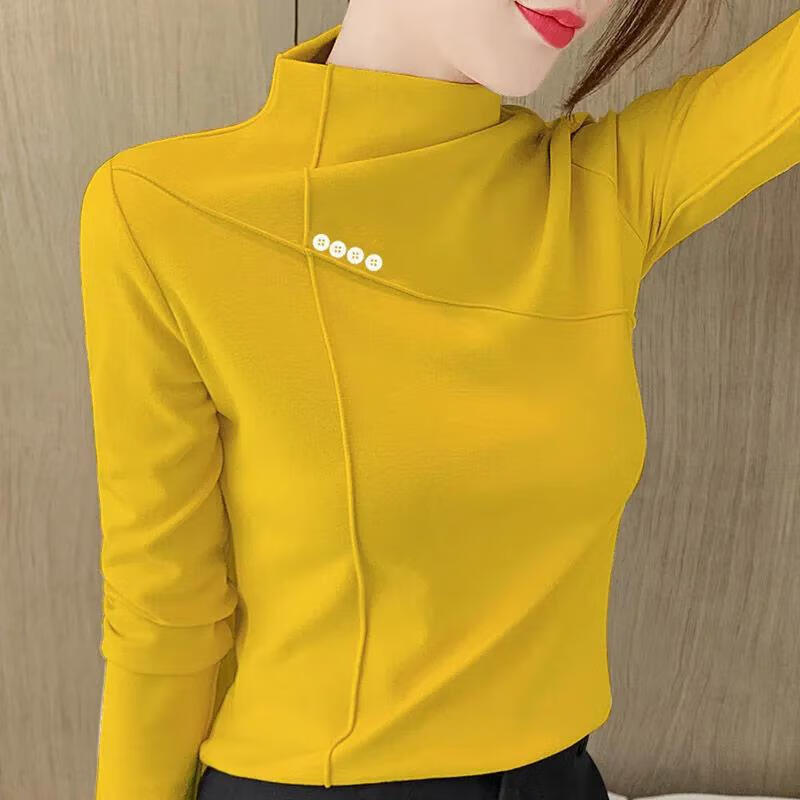 Double-sided German velvet bottoming shirt for women, new high-end half turtleneck 2025 T-shirt, fashionable high-end autumn and winter versatile top, white M, recommended 80-100 pounds